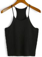 Romwe Spaghetti Strap Knit Black Cami Top