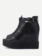 Romwe Buckle Strap Pu Flatform Shoes