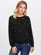 Romwe Pearl Beaded Drop Shoulder Sweatshirt