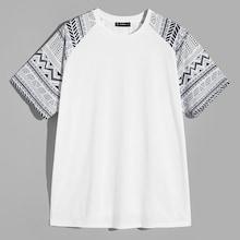 Romwe Guys Geo Raglan Sleeve Tee