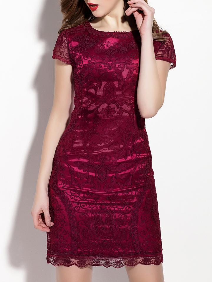 Romwe Burgundy Disc Flowers Sheath Dress