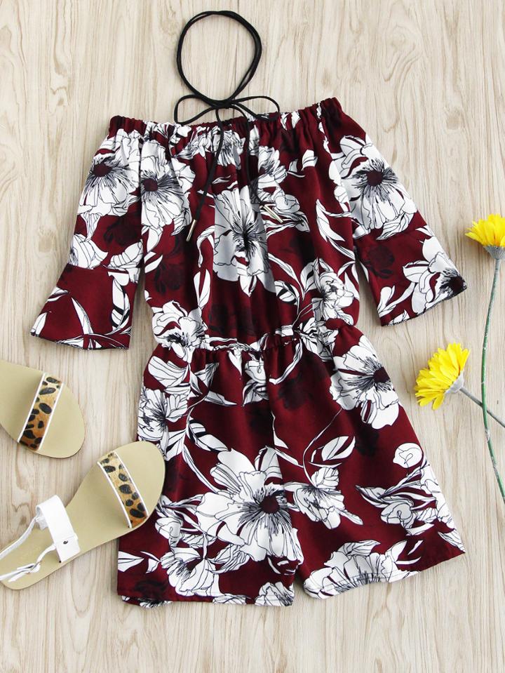 Romwe Off Shoulder Floral Print Random Romper
