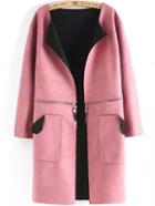 Romwe Zipper Pockets Pink Coat