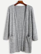 Romwe Heather Grey Pockets Long Cardigan