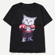 Romwe Guys Cat Print Tee