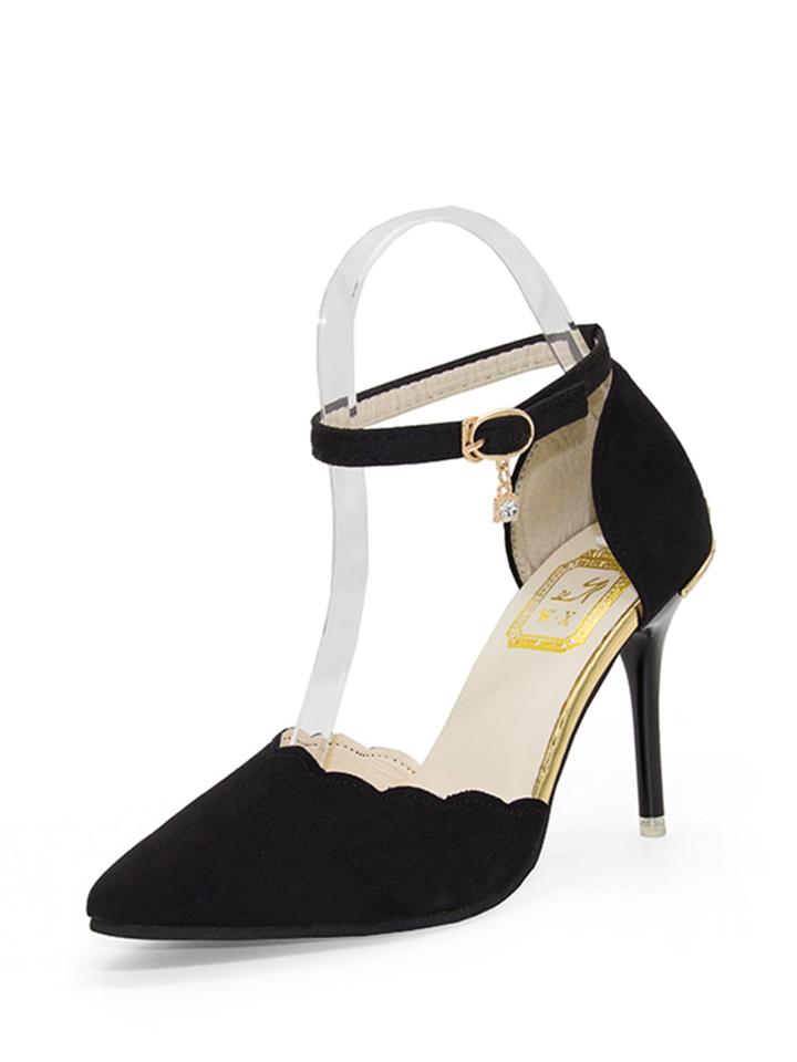 Romwe Scalloped Trim Ankle Strap Heels