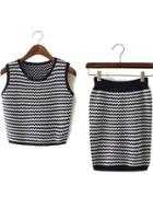 Romwe Sleeveless Knit Top With Striped Skirt