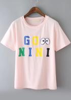 Romwe Eye Embroidered Pink T-shirt