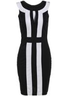 Romwe Vertical Striped Keyhole Bodycon Dress