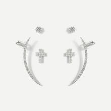 Romwe Cross & Bar Detail Stud Earrings 3pairs