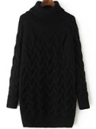 Romwe Turtleneck Cable Knit Black Sweater Dress