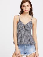 Romwe Knot Front Smocked Back Peplum Cami Top