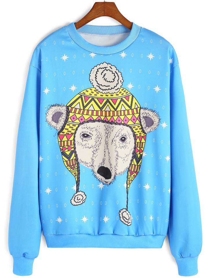 Romwe Sheep Print Loose Sweatshirt