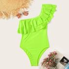 Romwe Neon Green Layered Ruffle One Piece Swimwear