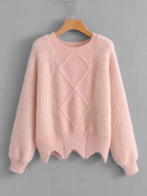 Romwe Zigzag Trim Mohair Sweater