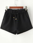 Romwe Black Drawstring Waist Pockets Shorts