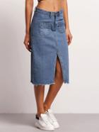 Romwe Blue Fringe Split Front Denim Skirt