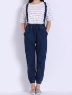 Romwe Strap Elastic Waist With Pockets Denim Jumpsuit