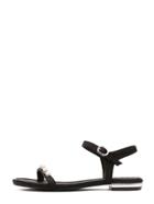Romwe Black Peep Toe Pearl Chain Decorated Buckle Sandals
