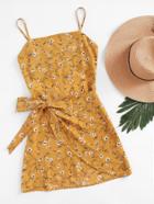 Romwe Ditsy Print Open Back Wrap Hem Cami Dress