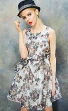 Romwe Sleeveless With Bow Flower Print Dress