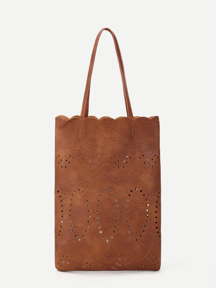 Romwe Scallop Trim Tote Bag With Inner Pouch