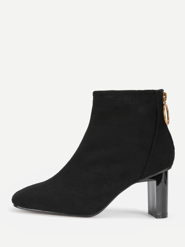 Romwe Square Toe Back Zipper Suede Boots