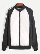 Romwe Color Block Letter Print Zipper Front Jacket