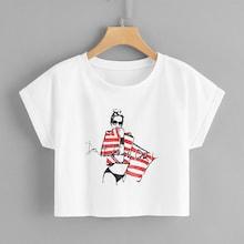 Romwe Letter And Figure Print Crop Tee