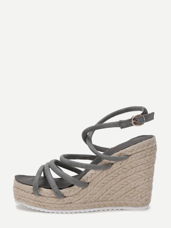 Romwe Grey Strappy Espadrille Wedge Sandals