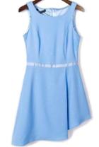 Romwe Round Neck Back Zipper Asymmetrical Blue Dress