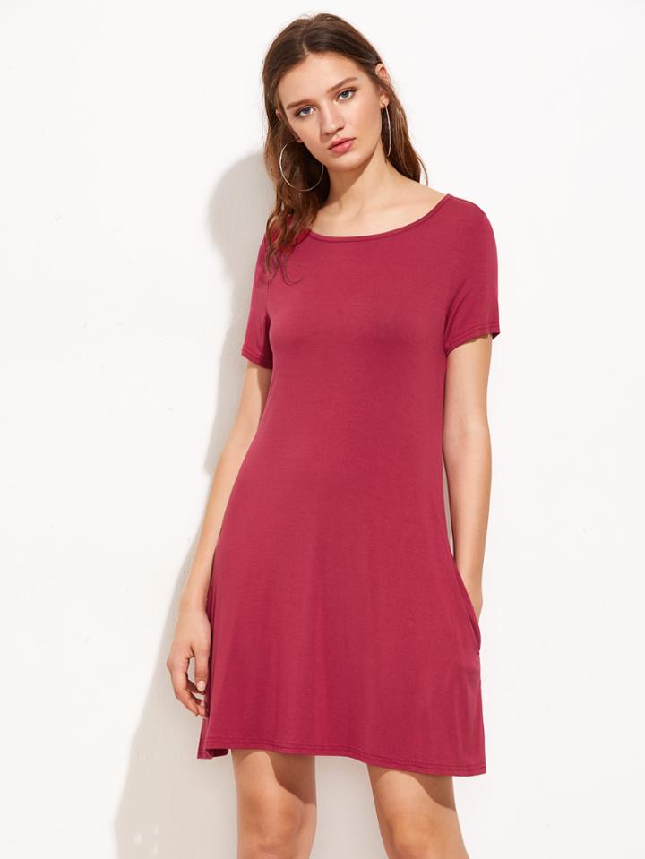 Romwe Pocket Side Basic Tee Dress