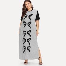 Romwe Plus Bow Detail Color Block Dress
