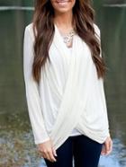 Romwe V Neck Wraped White Sweater