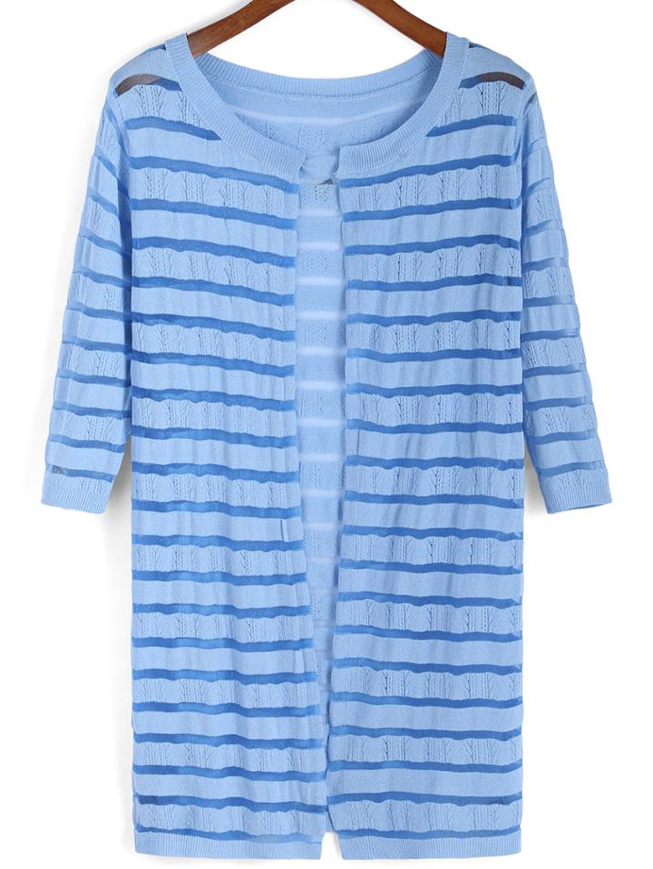 Romwe Half Sleeve Striped Cardigan