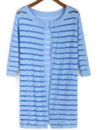 Romwe Half Sleeve Striped Cardigan