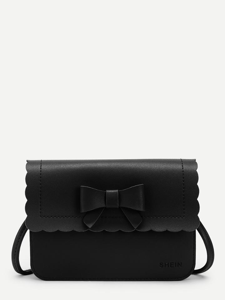Romwe Scallop Trim Pu Crossbody Bag With Bow
