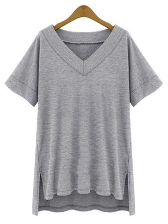 Romwe V-neck Side Slit High-low T-shirt