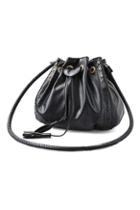 Romwe Self-tie Hollow Rivet Tassel Black Shoulder Bag