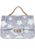 Romwe Silver With Sequined Twist Lock Tote Bag