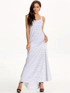 Romwe White Cross Back Striped Maxi Dress