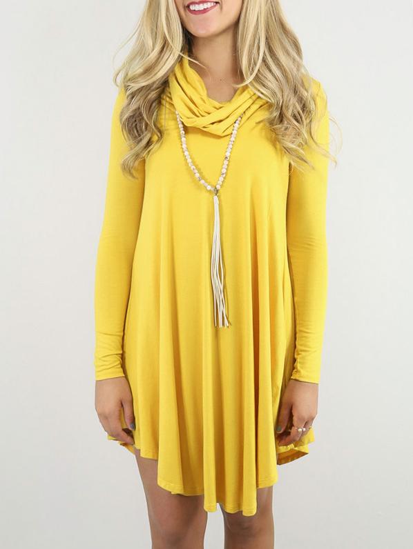 Romwe Draped Neck Shift Yellow Dress