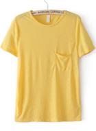 Romwe Yellow Short Sleeve Pocket Loose T-shirt