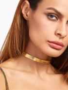 Romwe Gold Shiny Pu Leather Thin Choker Necklace