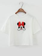 Romwe Mickey Patch With Bow White T-shirt