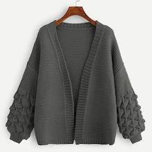 Romwe Plus Crochet Bishop Sleeve Cardigan