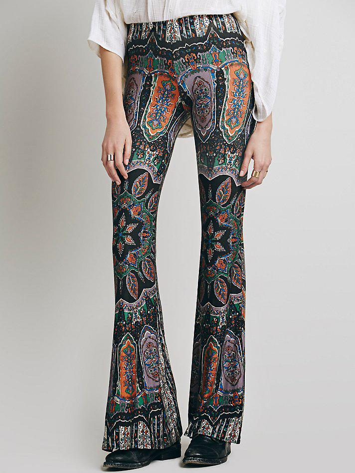 Romwe Elastic Waist Printed Bell Pants