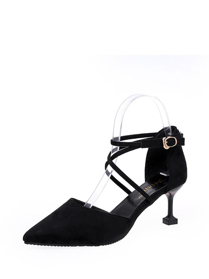 Romwe Criss Cross Kitten Heeled Pumps