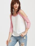 Romwe Contrast Open Shoulder 3/4 Raglan Sleeve T-shirt