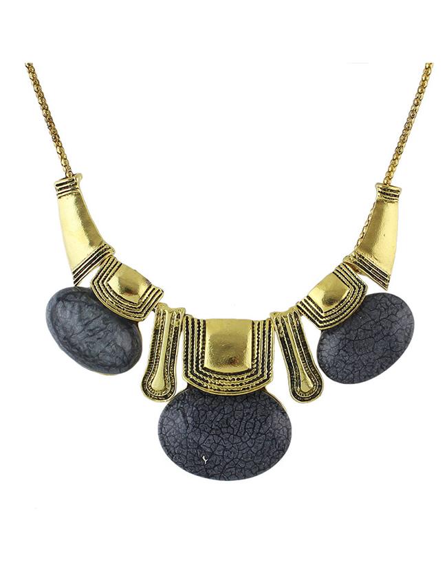 Romwe Black Turquoise Statement Collar Necklace
